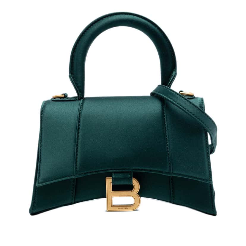 Balenciaga Satin Hourglass Top Handle Bag XS Green Very good condition - Front View
