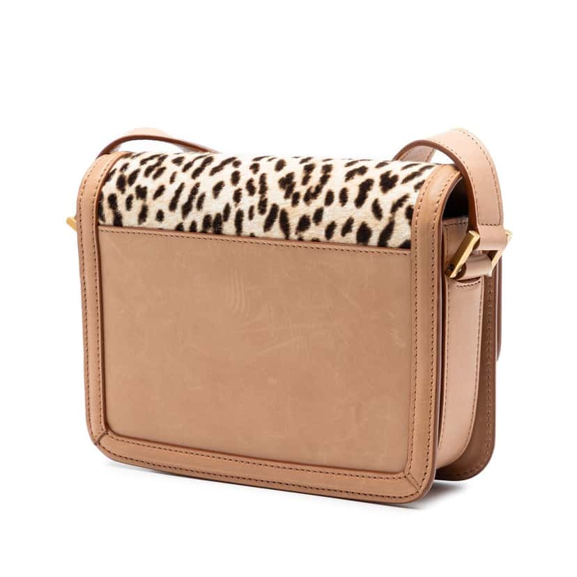 Saint Laurent Small Calf Hair Leopard Print Solferino Satchel In Box Beige Very good condition - Back View