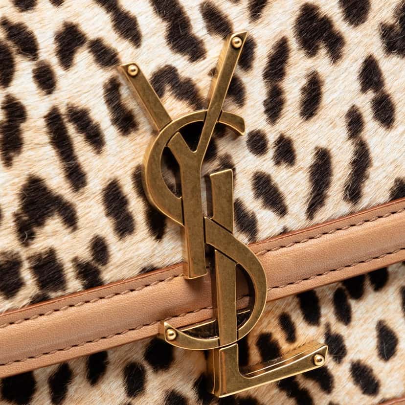 Saint Laurent Small Calf Hair Leopard Print Solferino Satchel In Box Beige Very good condition - Box View
