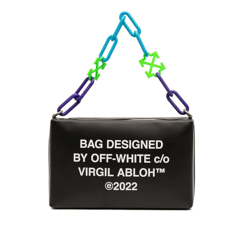 Off-White Leather Block Pouch Quote Clutch with Chain Black Leather Very good condition - Front View