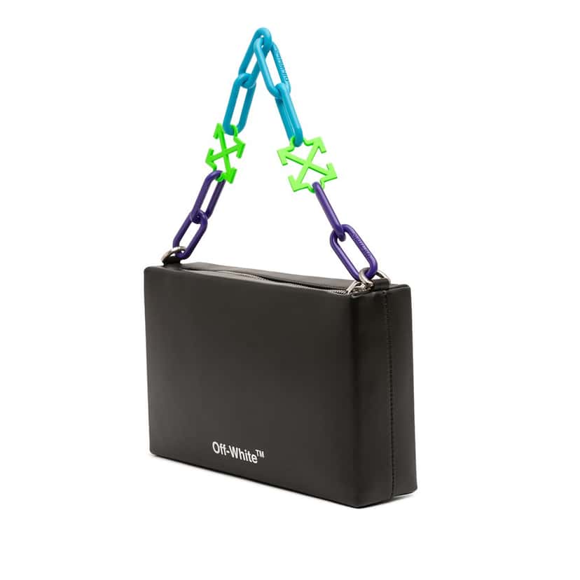 Off-White Leather Block Pouch Quote Clutch with Chain Black Leather Very good condition - Back View