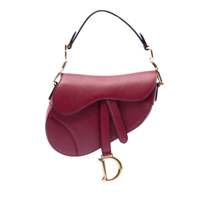 Dior Mini Grained Calfskin Saddle Bag Red Leather Very good condition - Front View