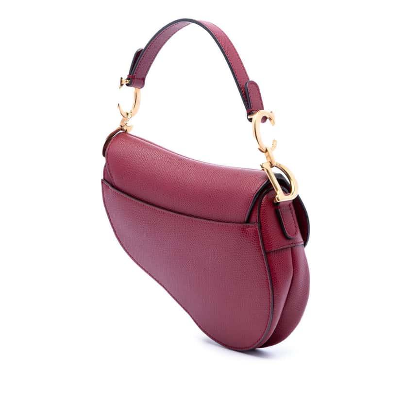 Dior Mini Grained Calfskin Saddle Bag Red Leather Very good condition - Back View