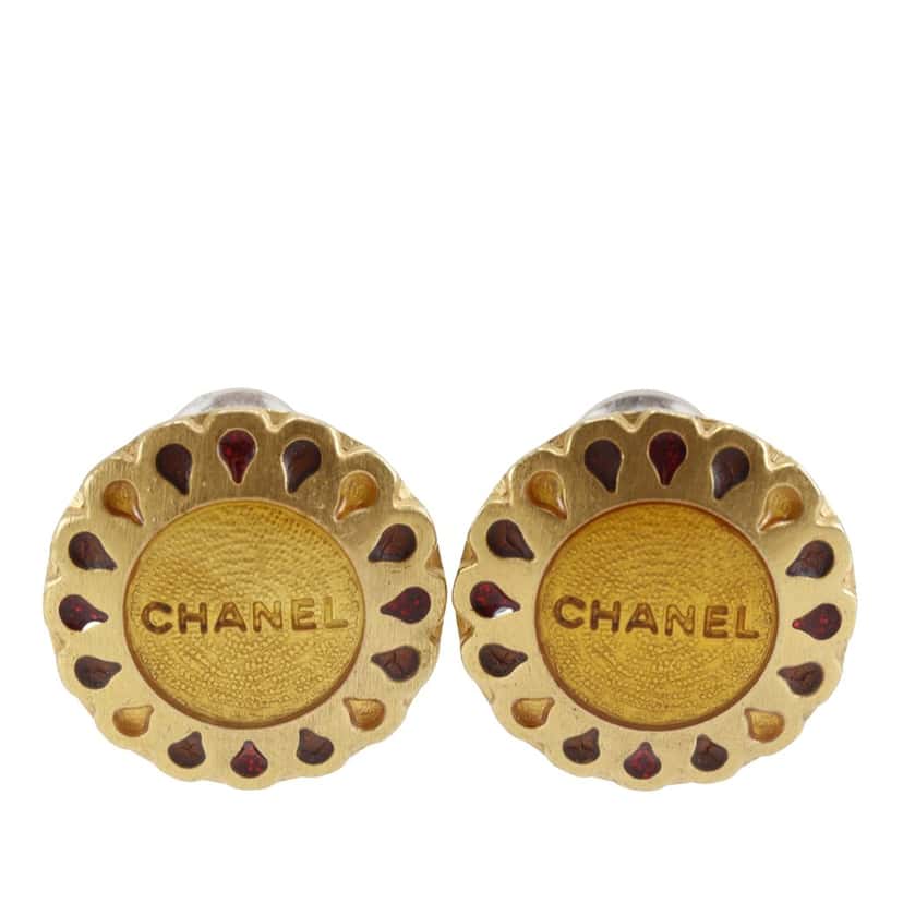 Chanel CC Gold Plated Flower Clip On Earrings Gold Metal Very good condition - Front View