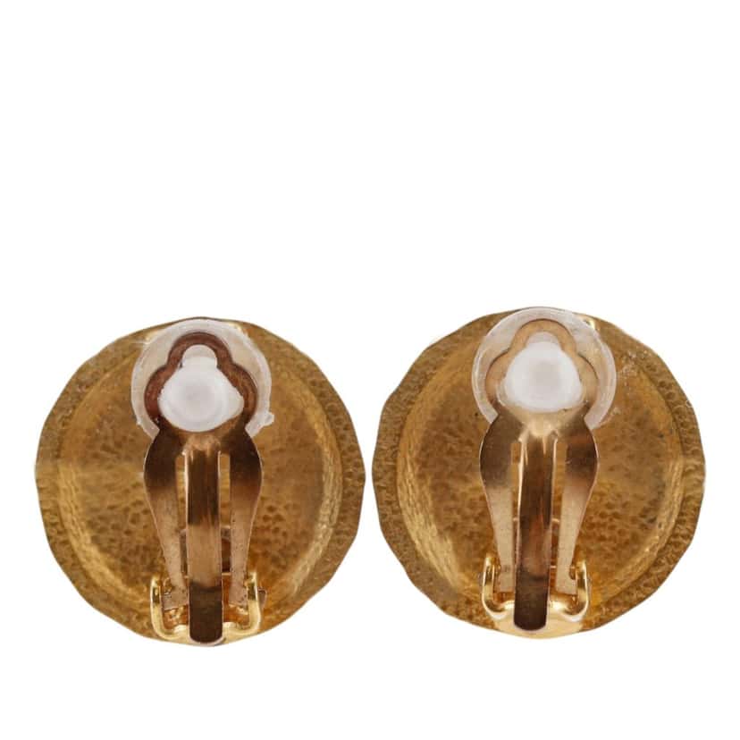 Chanel CC Gold Plated Flower Clip On Earrings Gold Metal Very good condition - Back View