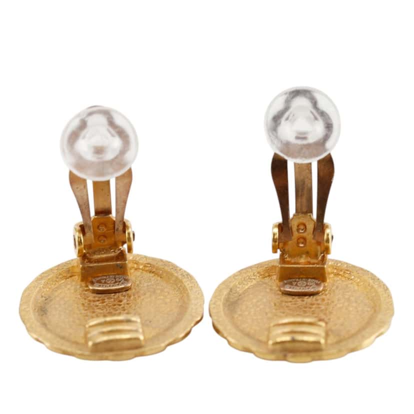 Chanel CC Gold Plated Flower Clip On Earrings Gold Metal Very good condition - Inside View