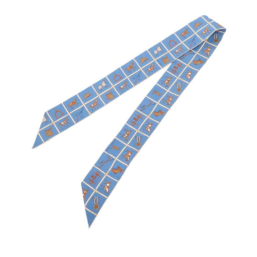 Hermès Couvertures Et Tenues De Jour Twilly Silk Scarf Blue Very good condition - Back View