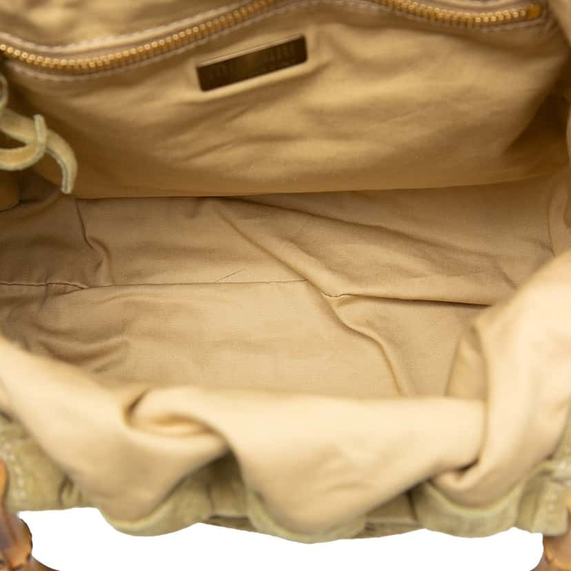 Miu Miu Laser Cut Suede Bamboo Top Handle Bag Beige Leather Very good condition - Model View