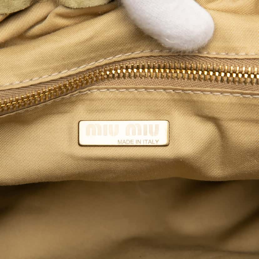 Miu Miu Laser Cut Suede Bamboo Top Handle Bag Beige Leather Very good condition - Box View