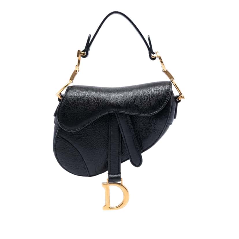 Dior Micro Goatskin Saddle Bag Black Leather Very good condition - Front View