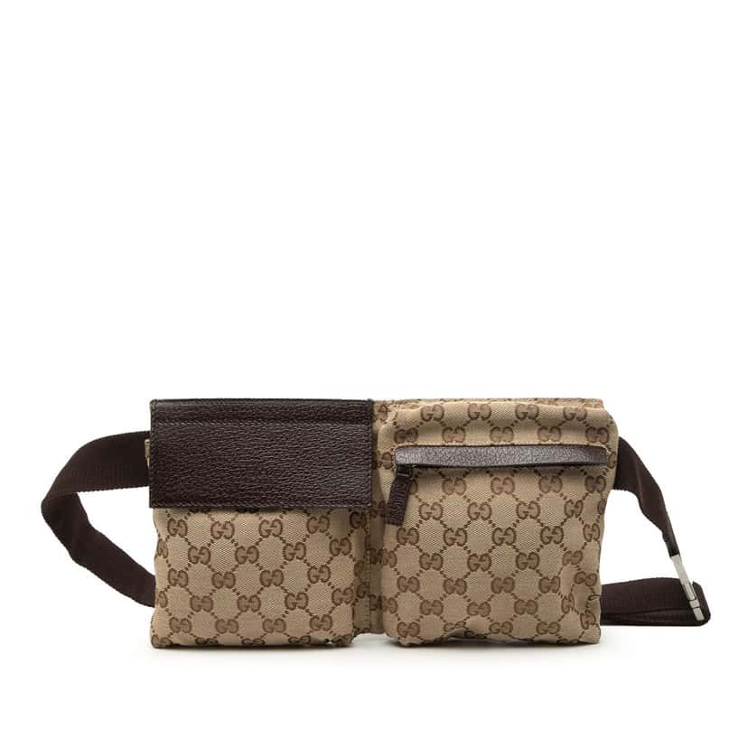 Gucci GG Canvas Double Pocket Belt Bag Beige Very good condition - Front View