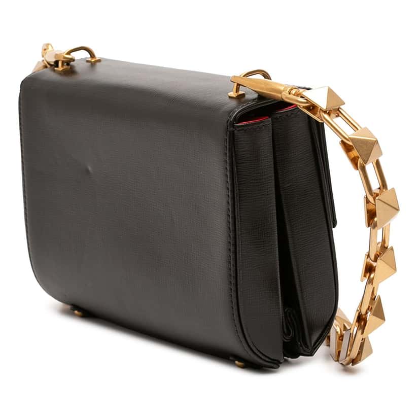 Valentino Grained Calfskin Stud Sign Shoulder Bag Black Leather Very good condition - Back View
