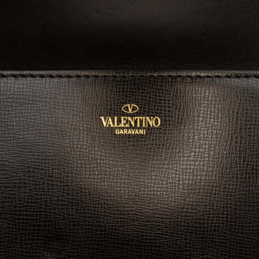 Valentino Grained Calfskin Stud Sign Shoulder Bag Black Leather Very good condition - Box View