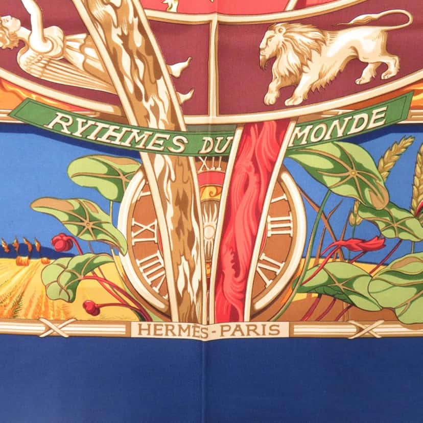 Hermès Rythmes du Monde Silk Scarf 90 Blue Very good condition - Inside View