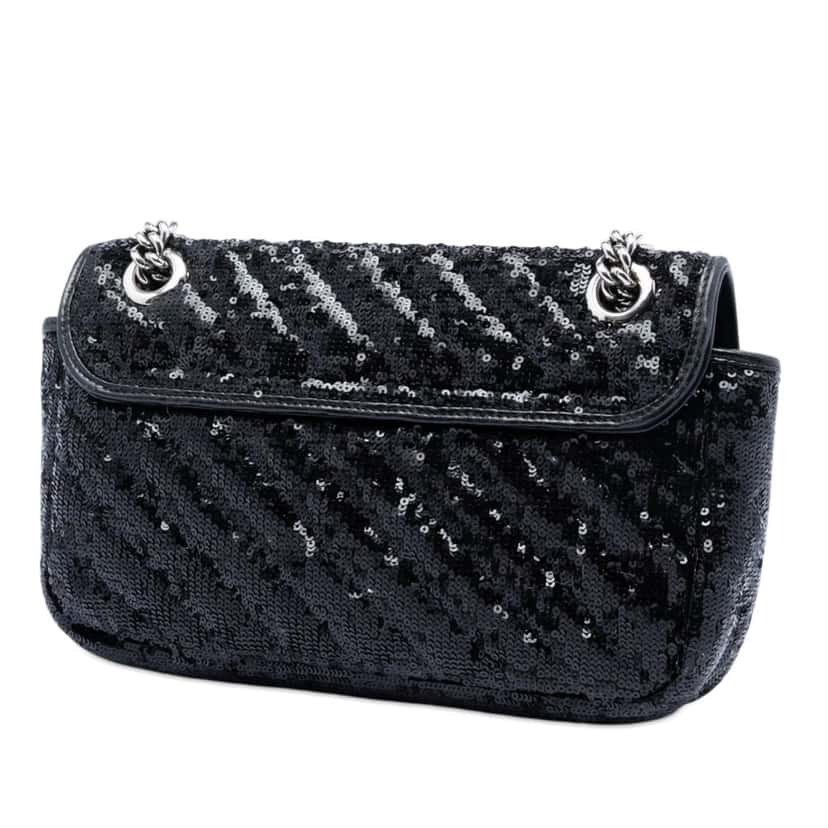 Gucci Medium GG Marmont Matelasse Sequin and Leather Shoulder Bag Black Leather Very good condition - Back View