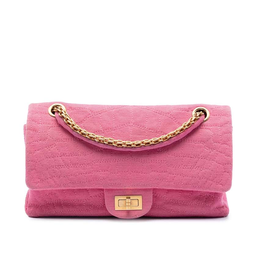 Chanel Croc Quilted Jersey Reissue 2.55 Double Flap 225 Pink Very good condition - Front View