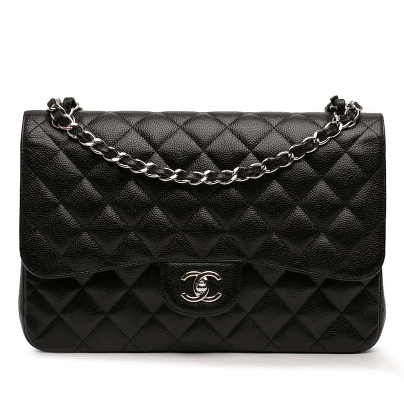 Chanel Jumbo Classic Caviar Double Flap Black Leather Very good condition - Front View