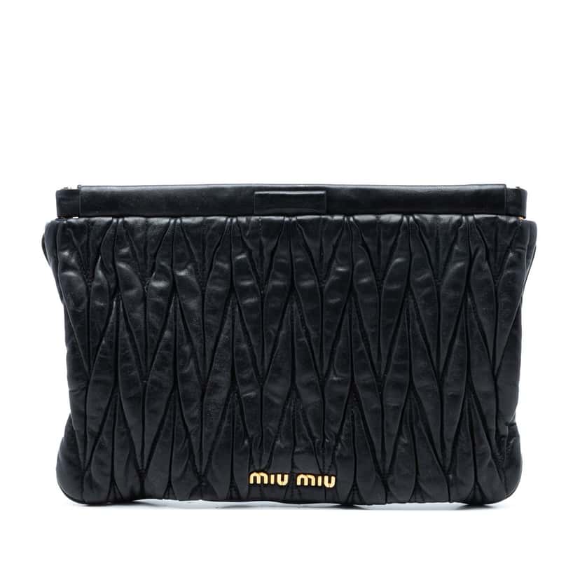 Miu Miu Matelasse Nappa Frame Clutch Black Leather Very good condition - Front View