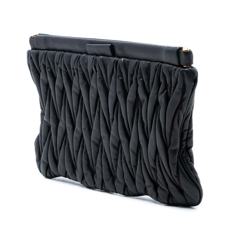 Miu Miu Matelasse Nappa Frame Clutch Black Leather Very good condition - Back View