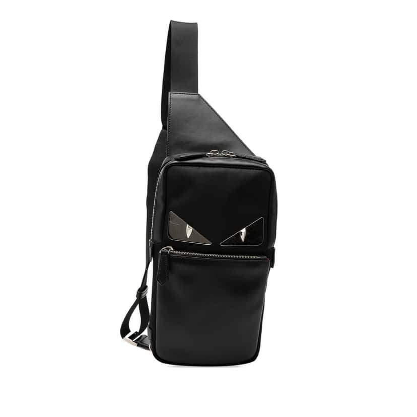 Fendi Leather and Nylon Monster Sling Bag Black Leather Very good condition - Front View