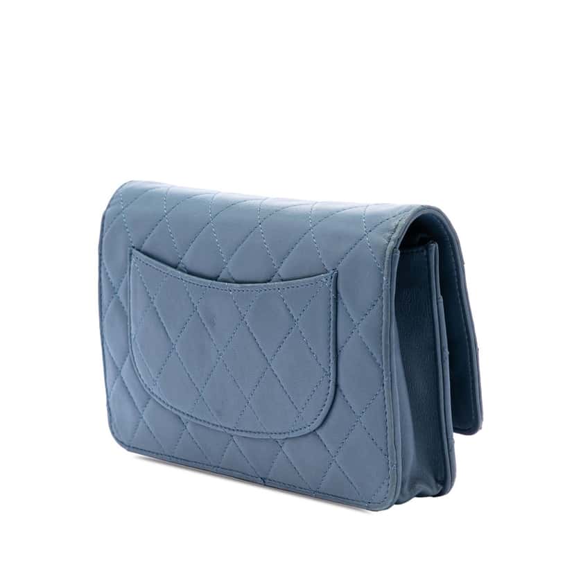 Chanel CC Quilted Lambskin Wallet On Chain Blue Leather Very good condition - Back View