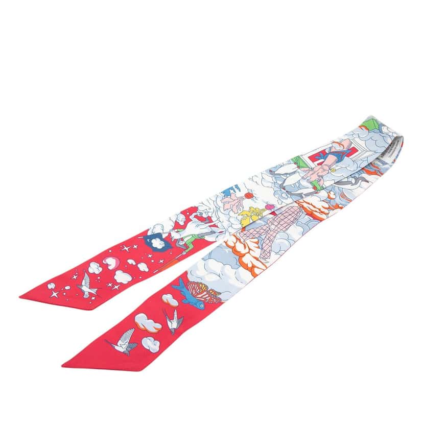 Hermès Sur Mon Nuage Silk Twilly Scarf Pink Very good condition - Back View