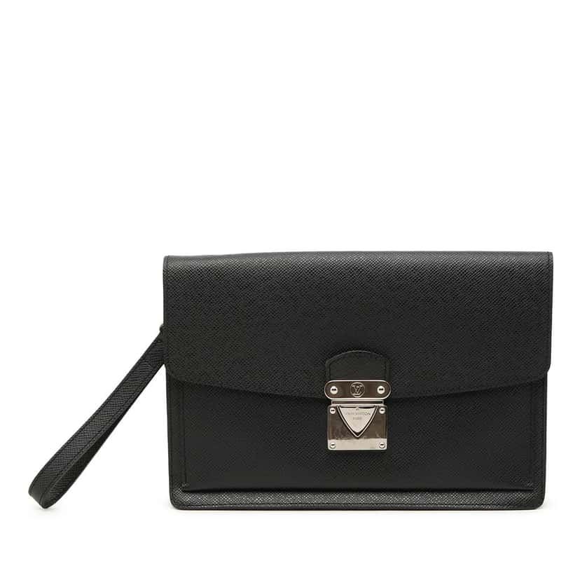 Louis Vuitton Taiga Belaia Clutch Black Leather Very good condition - Front View