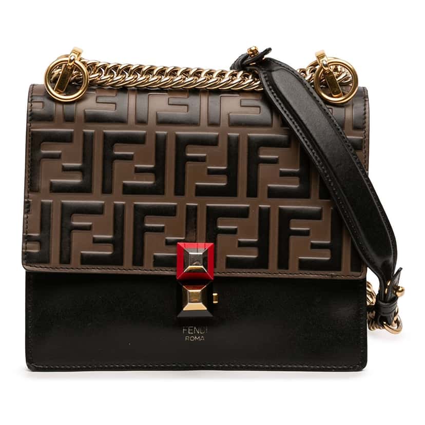 Fendi Small Zucca Embossed Leather Kan I Crossbody Brown Leather Very good condition - Front View