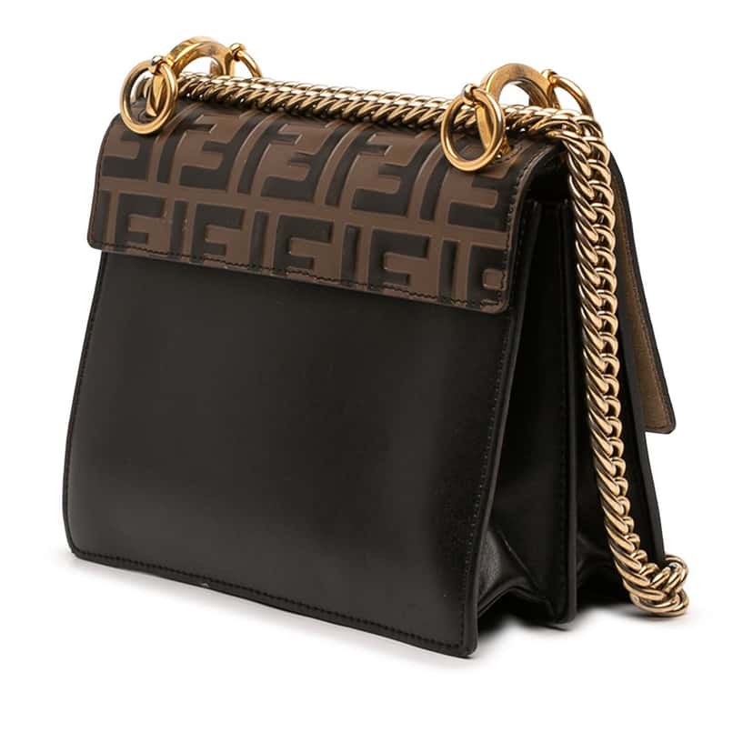 Fendi Small Zucca Embossed Leather Kan I Crossbody Brown Leather Very good condition - Back View