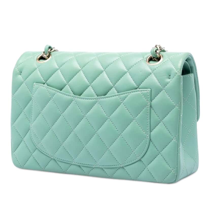 Chanel Small Classic Lambskin Double Flap Green Leather Good condition - Back View