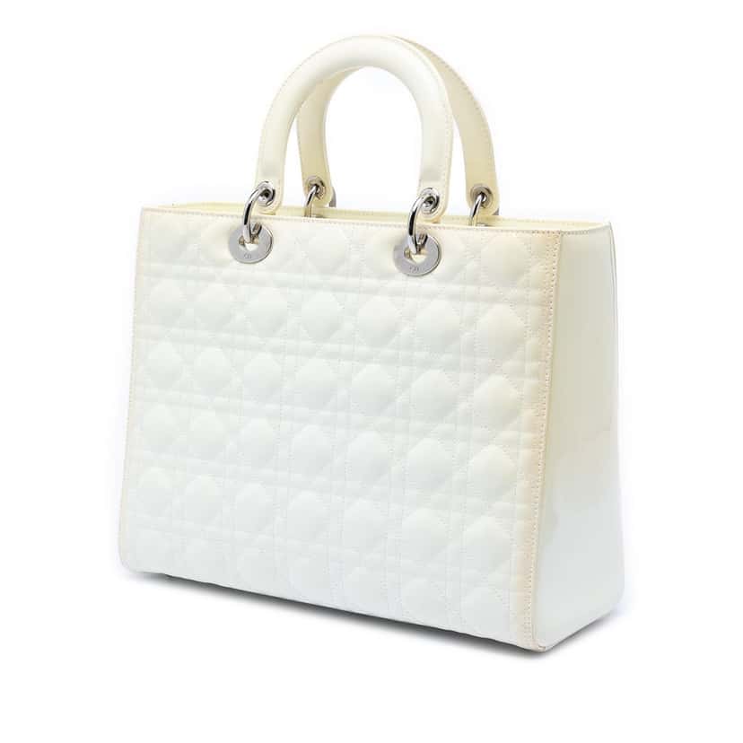 Dior Large Lambskin Cannage Lady Dior White Leather Very good condition - Back View