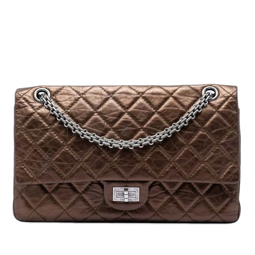 Chanel Quilted Metallic Aged Calfskin Reissue 2.55 Double Flap 226 Brown Leather Very good condition - Front View
