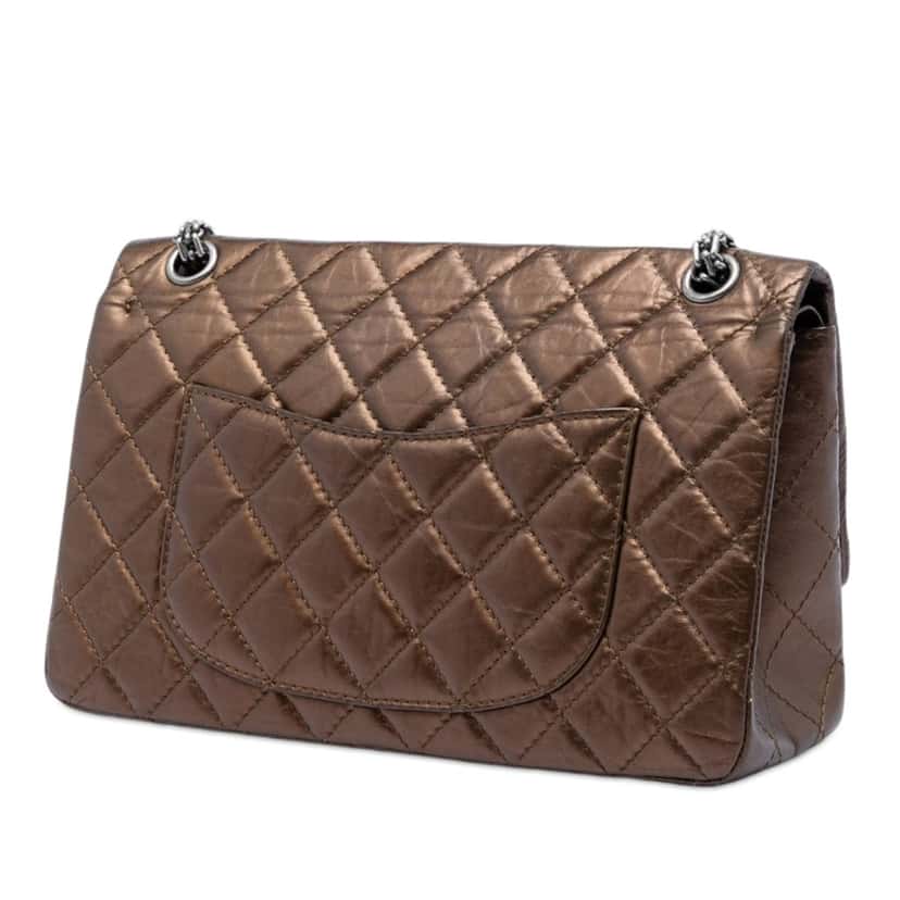 Chanel Quilted Metallic Aged Calfskin Reissue 2.55 Double Flap 226 Brown Leather Very good condition - Back View
