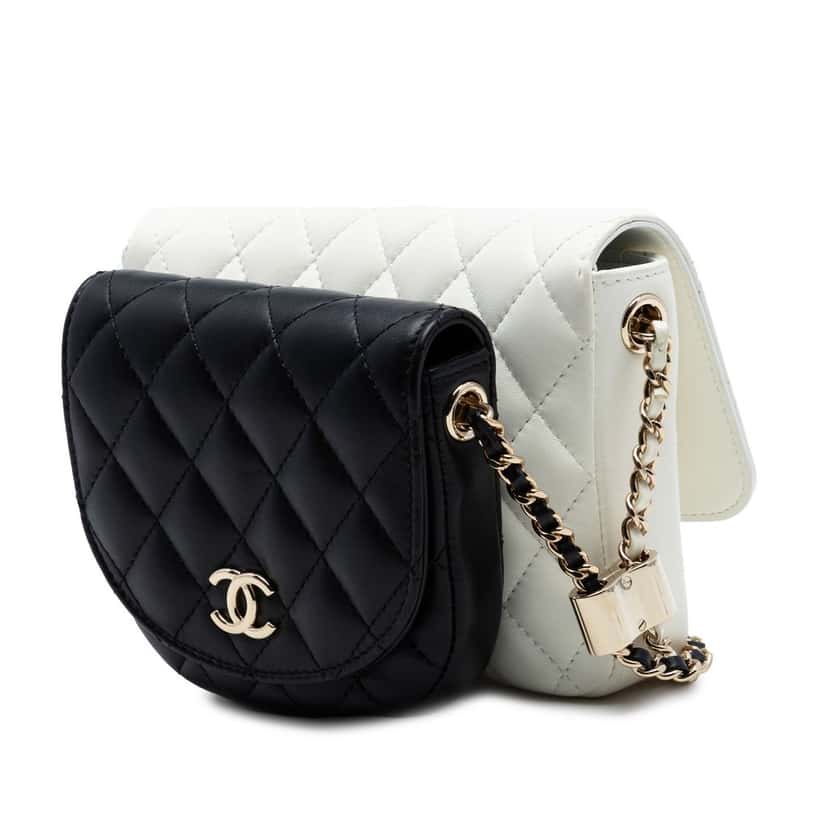 Chanel CC Quilted Lambskin Side Packs Flap White Leather Very good condition - Back View