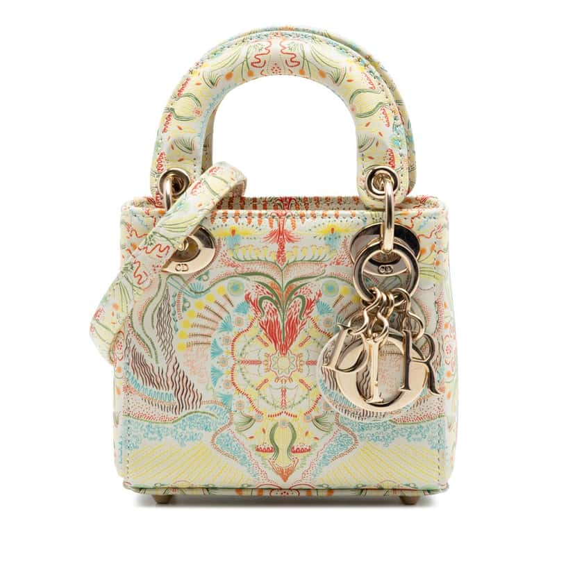 Dior Micro Calfskin In Lights Lady Dior White Leather Very good condition - Front View