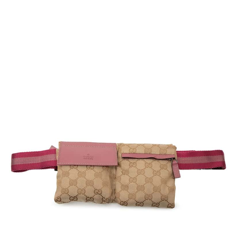 Gucci GG Canvas Web Double Pocket Belt Bag Beige Very good condition - Front View