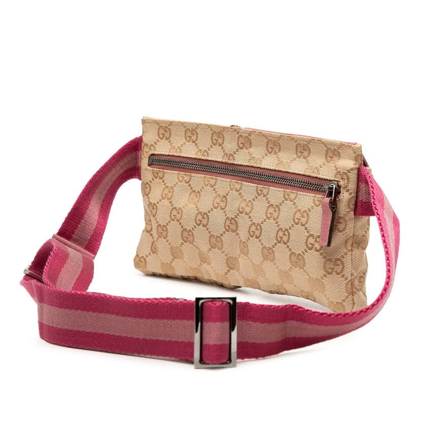 Gucci GG Canvas Web Double Pocket Belt Bag Beige Very good condition - Back View
