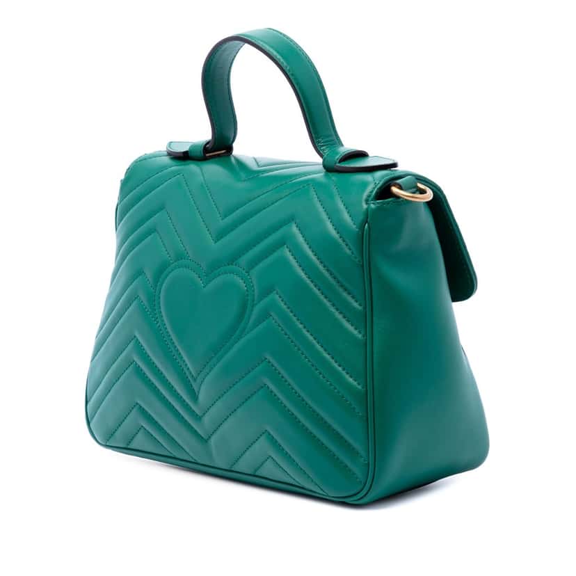 Gucci Small GG Marmont Matelasse Calfskin Top Handle Bag Green Leather Very good condition - Back View