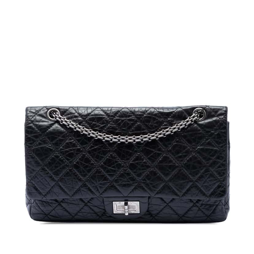 Chanel Quilted Aged Calfskin Reissue 2.55 Double Flap 227 Black Leather Very good condition - Front View