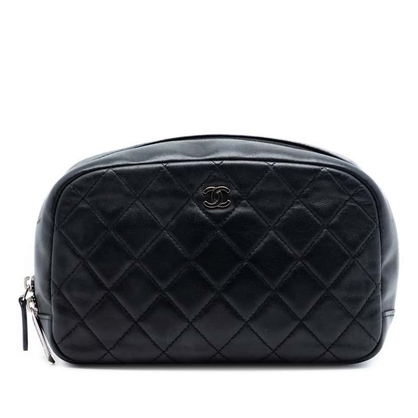 Chanel Medium Curvy Cosmetic Pouch Black Leather Very good condition - Front View