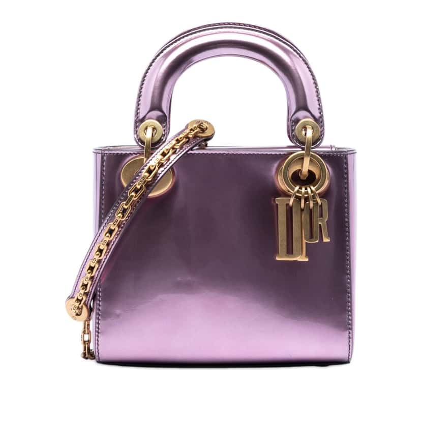 Dior Mini Metallic Patent Lady Dior Pink Leather Very good condition - Front View