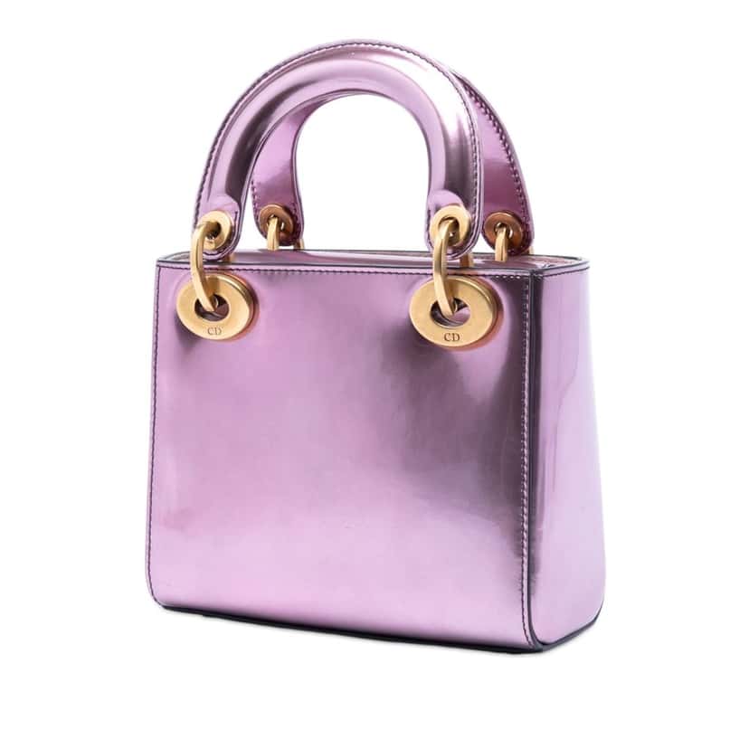 Dior Mini Metallic Patent Lady Dior Pink Leather Very good condition - Back View