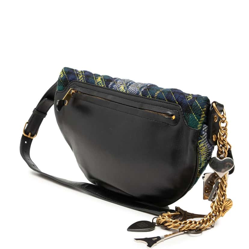 Balenciaga Diagonal Quilted Wool Allover Logo Souvenir Belt Bag XS Green Very good condition - Back View