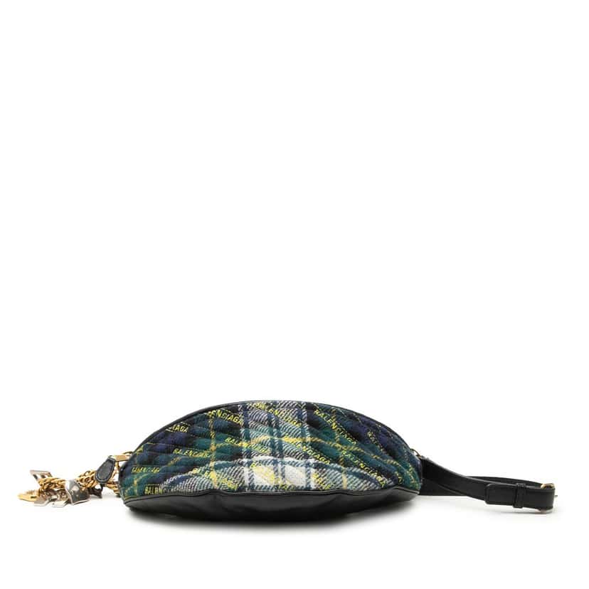 Balenciaga Diagonal Quilted Wool Allover Logo Souvenir Belt Bag XS Green Very good condition - Inside View