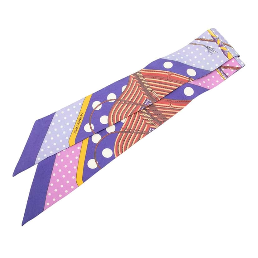 Hermès Clic Clac a Pois Silk Twilly Scarf Purple Very good condition - Front View