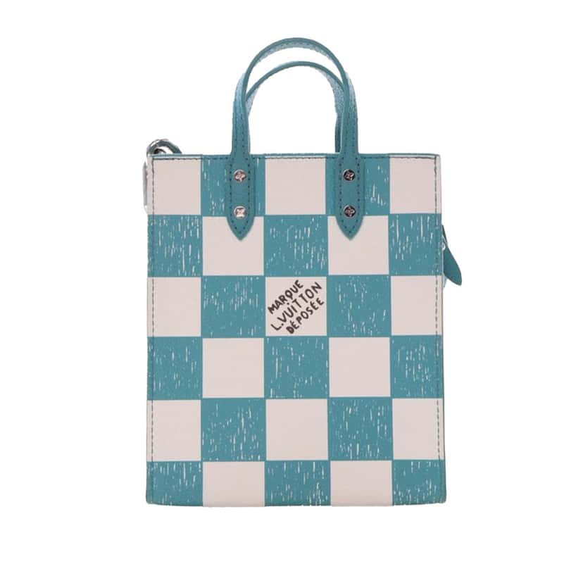 Louis Vuitton Damier Checkerboard Sac Plat XS Blue Leather Very good condition - Front View