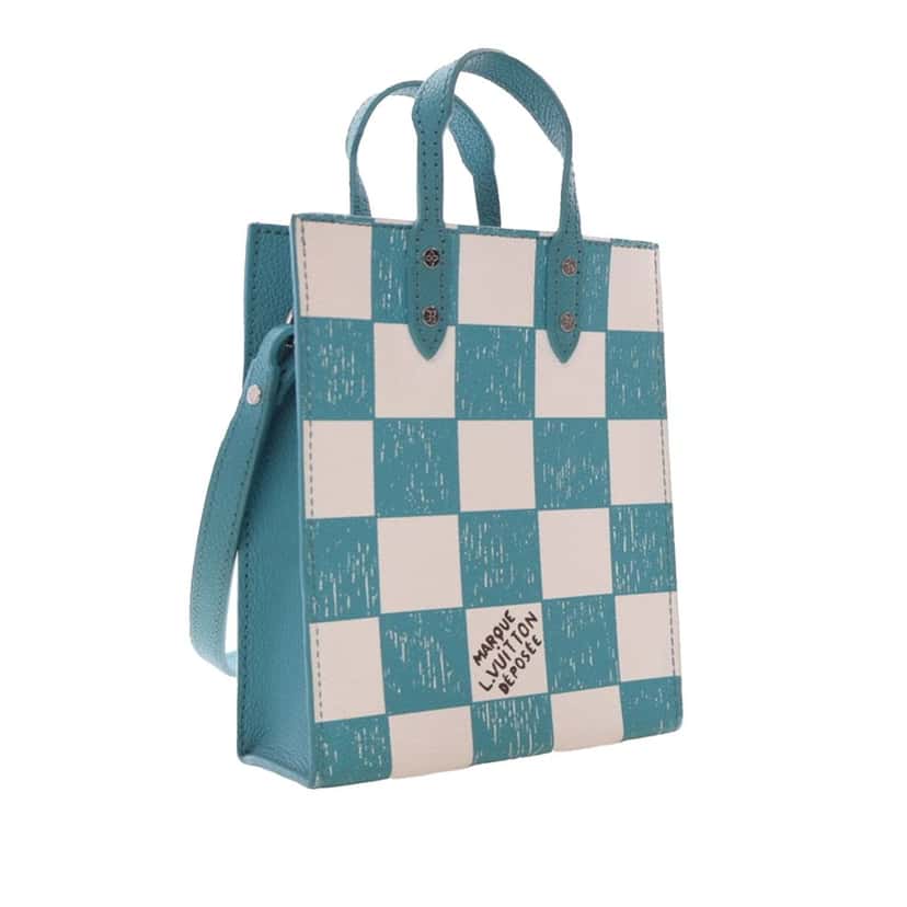 Louis Vuitton Damier Checkerboard Sac Plat XS Blue Leather Very good condition - Back View
