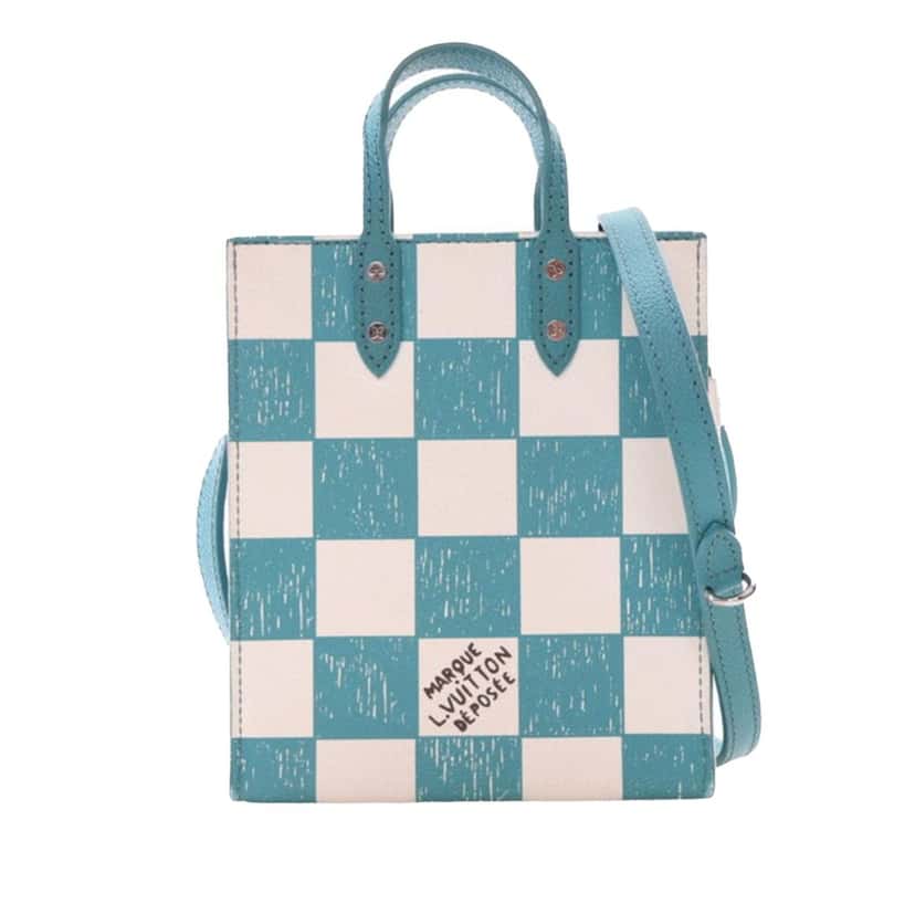 Louis Vuitton Damier Checkerboard Sac Plat XS Blue Leather Very good condition - Model View