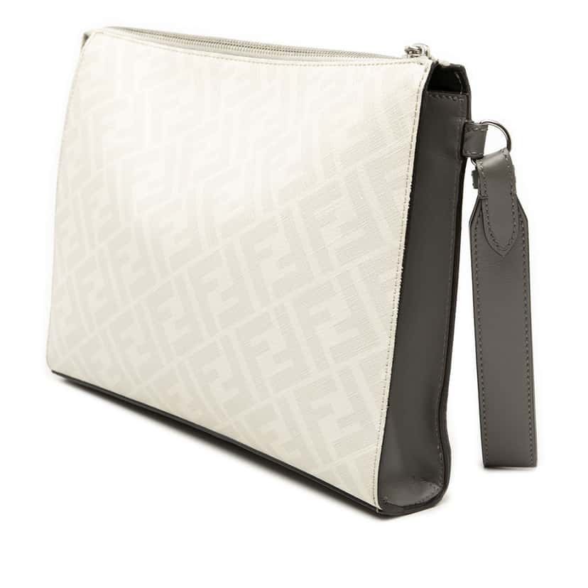 Fendi Zucca Coated Canvas FF 1974 Diagonal Vitello Liberty Front Zip Clutch White Never worn, with tag - Back View