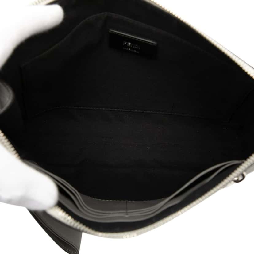 Fendi Zucca Coated Canvas FF 1974 Diagonal Vitello Liberty Front Zip Clutch White Never worn, with tag - Model View